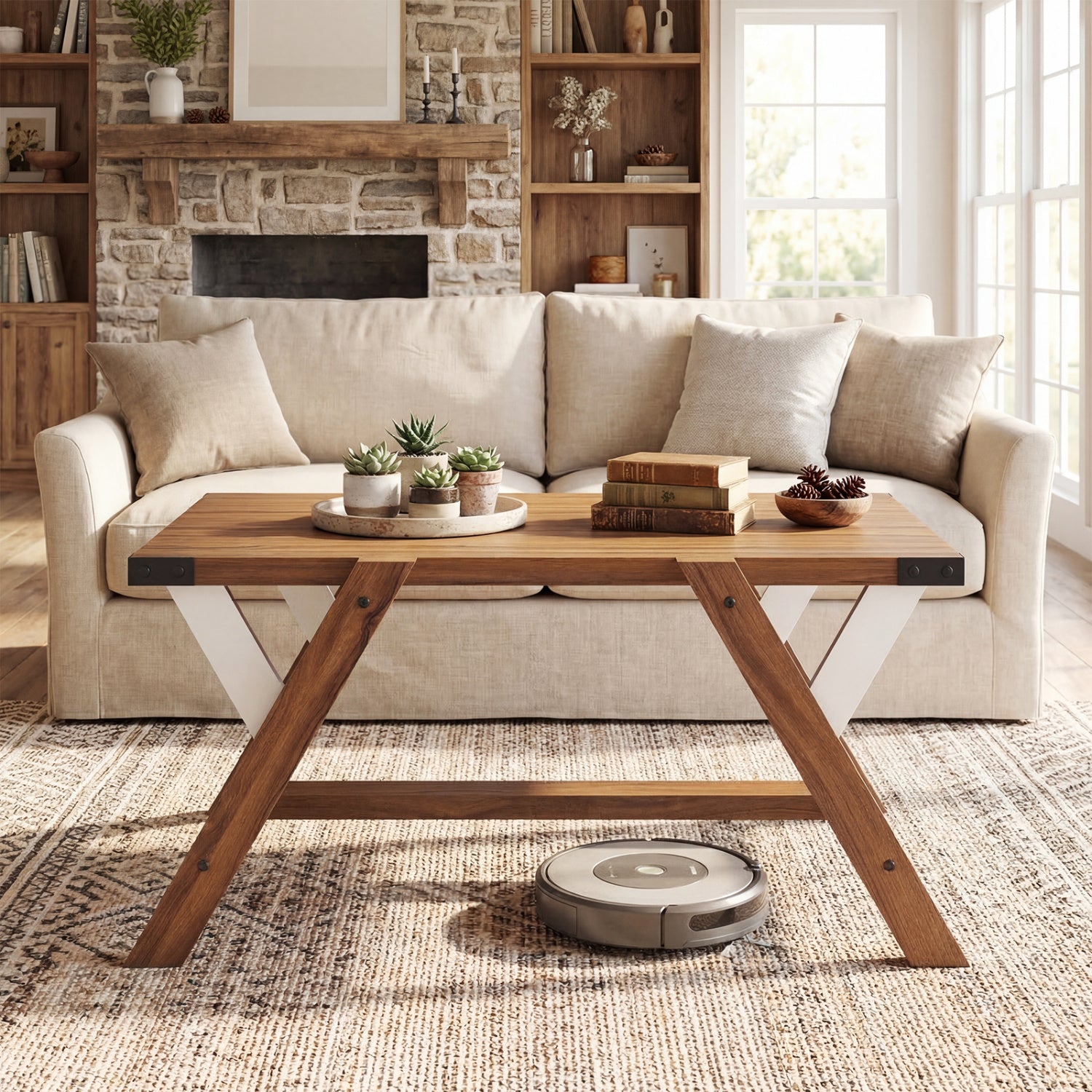 Farmhouse Center Table With Decorative Nailhead Accents, Walnut Coffee Tables at Gallery Canada