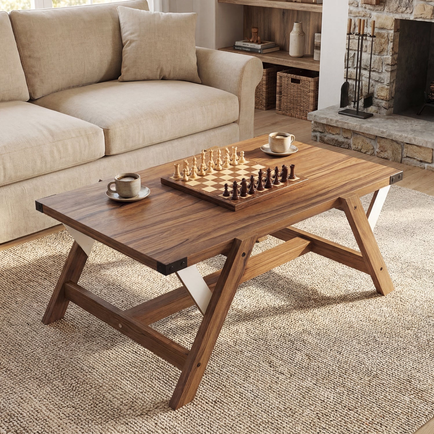 Farmhouse Center Table With Decorative Nailhead Accents, Walnut Coffee Tables at Gallery Canada