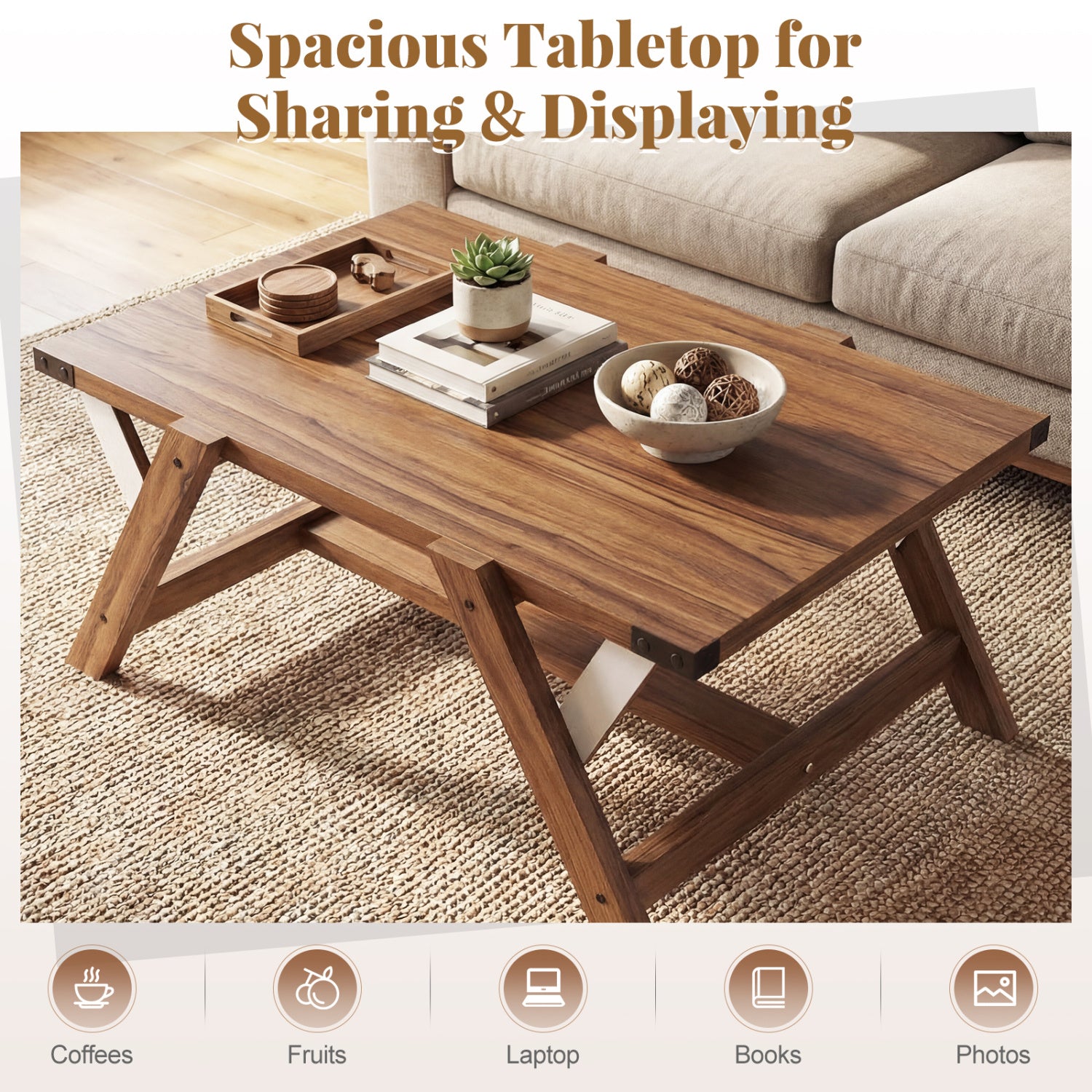Farmhouse Center Table With Decorative Nailhead Accents, Walnut Coffee Tables at Gallery Canada