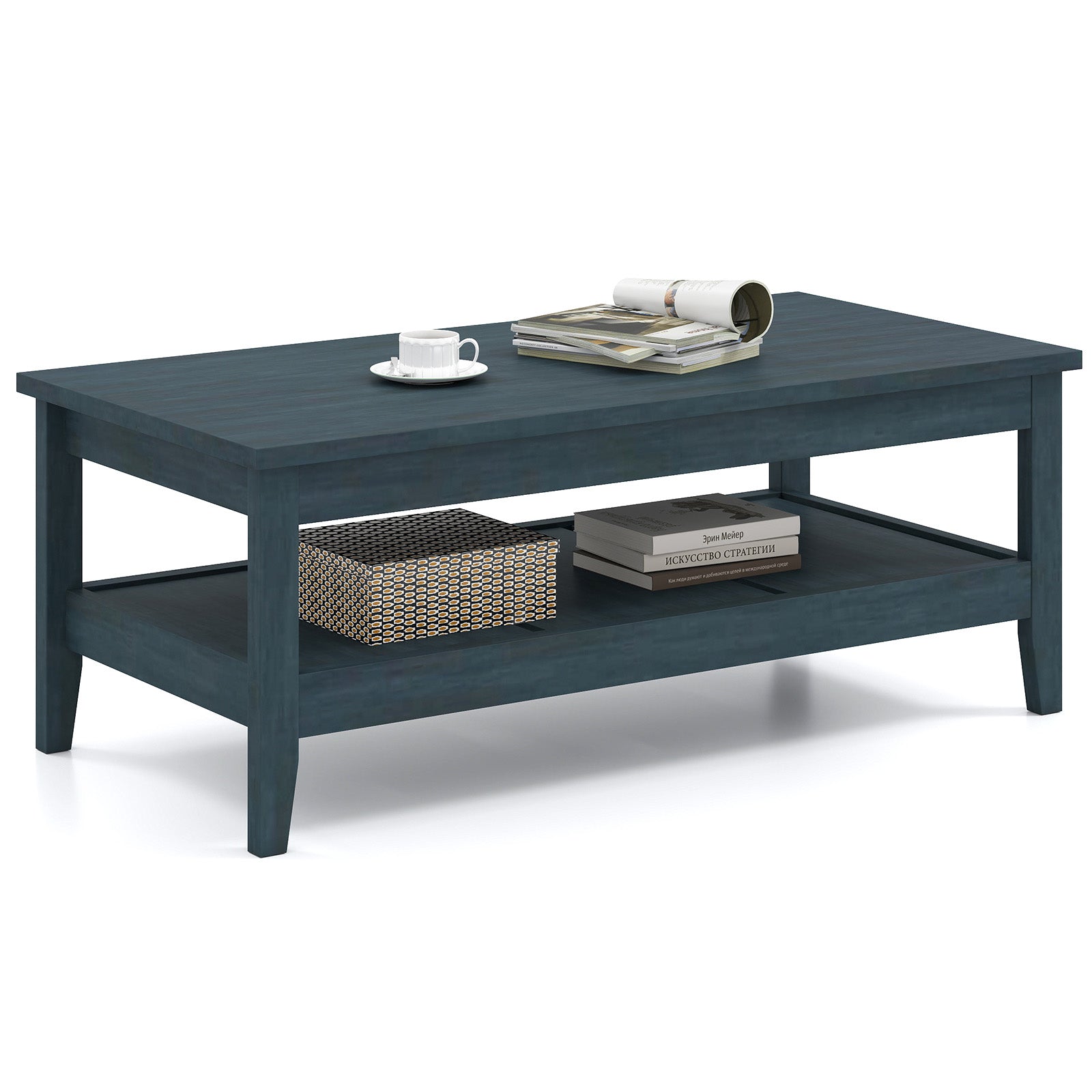 Farmhouse Coffee Table Rustic Cocktail Center Table with Thickened Tabletop, Blue Coffee Tables at Gallery Canada