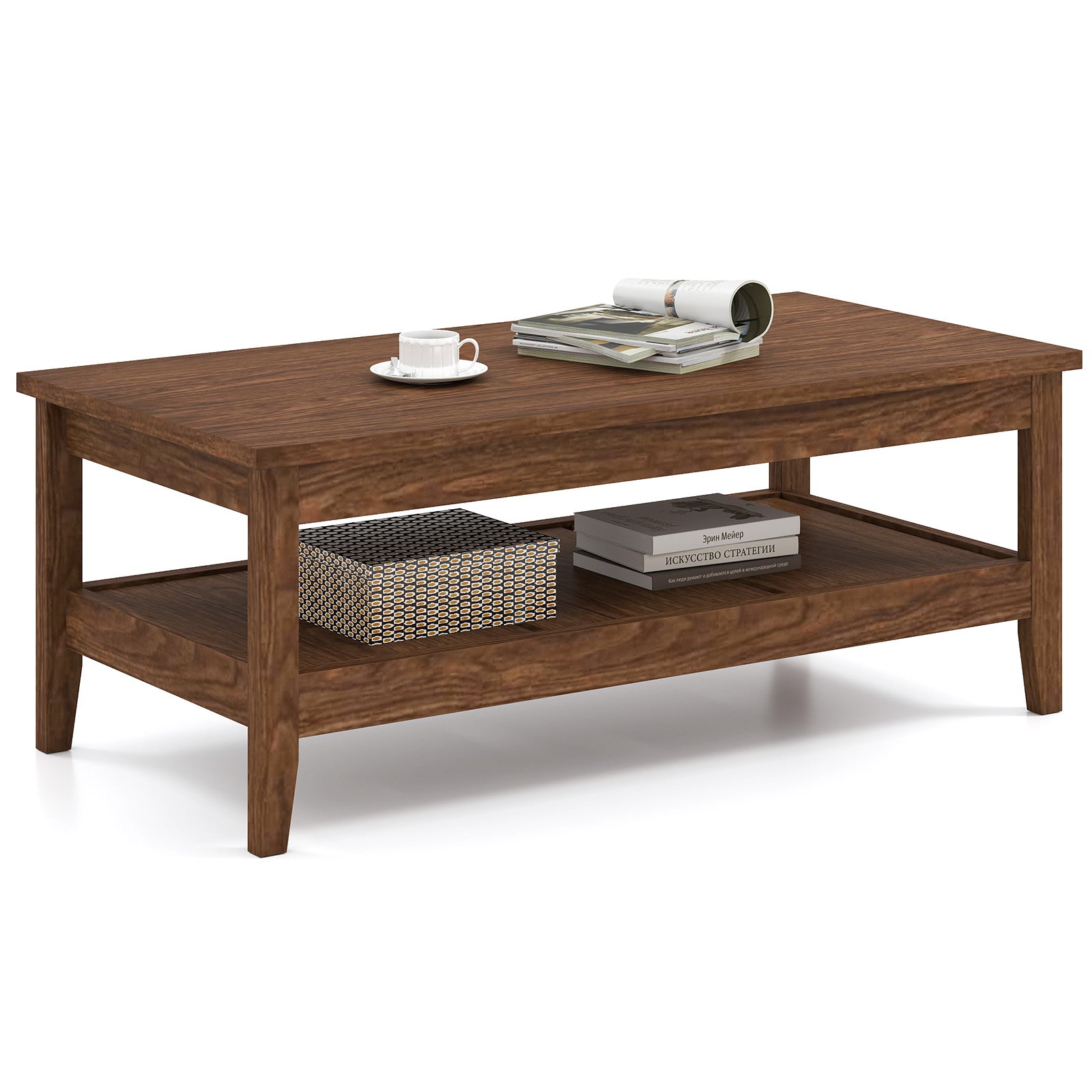 Farmhouse Coffee Table Rustic Cocktail Center Table with Thickened Tabletop-Walnue, Walnut Coffee Tables at Gallery Canada