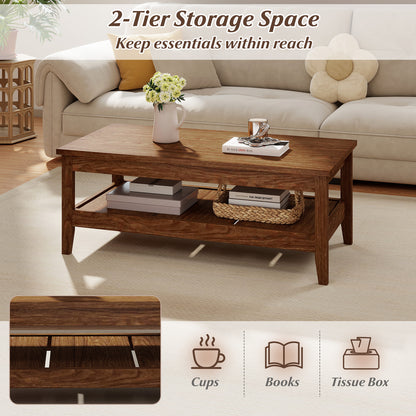 Farmhouse Coffee Table Rustic Cocktail Center Table with Thickened Tabletop-Walnue, Walnut Coffee Tables at Gallery Canada