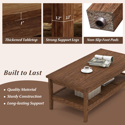 Farmhouse Coffee Table Rustic Cocktail Center Table with Thickened Tabletop-Walnue, Walnut Coffee Tables at Gallery Canada