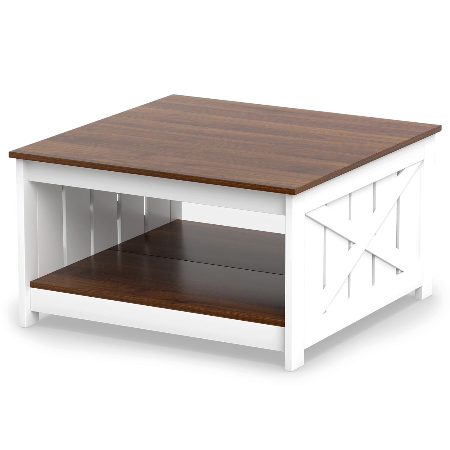 Farmhouse Coffee Table, 31 Inch Square, Storage Shelf, White Coffee Tables at Gallery Canada