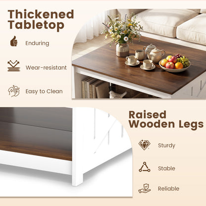 Farmhouse Coffee Table, 31 Inch Square, Storage Shelf, White Coffee Tables at Gallery Canada