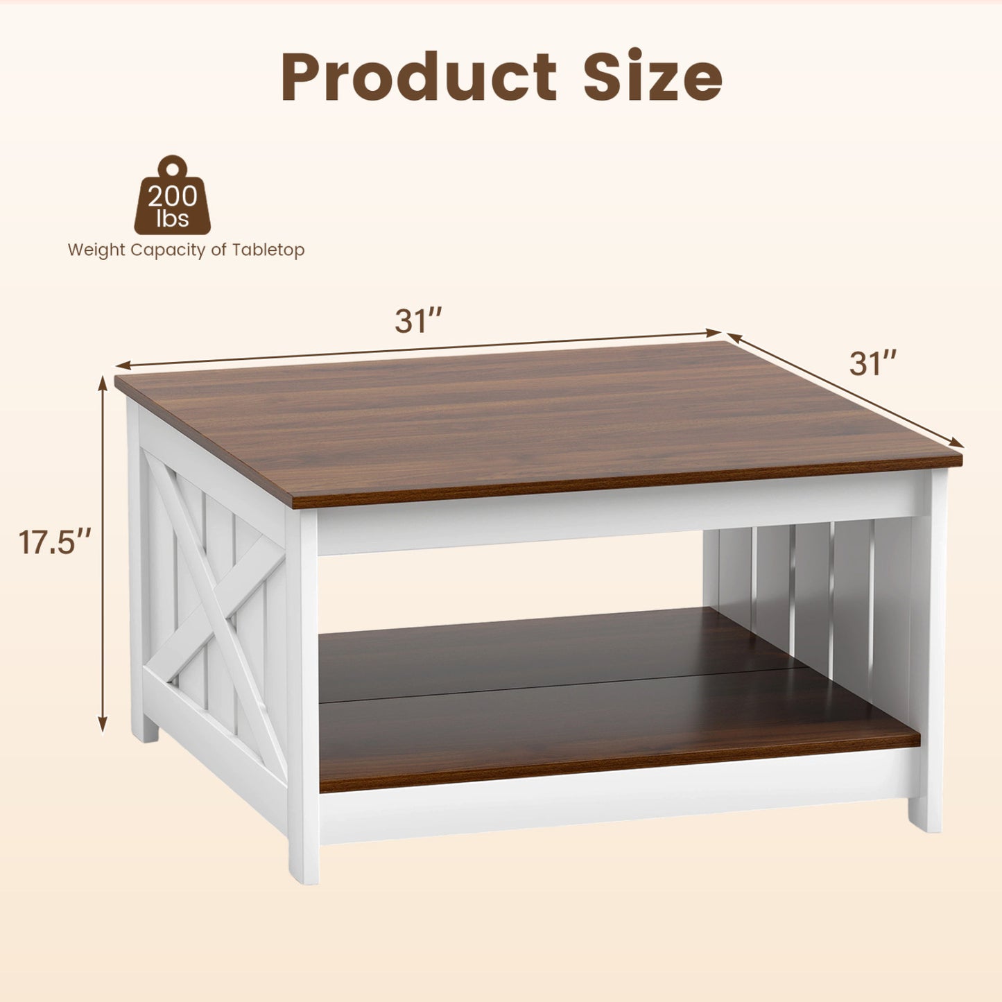 Farmhouse Coffee Table, 31 Inch Square, Storage Shelf, White Coffee Tables at Gallery Canada