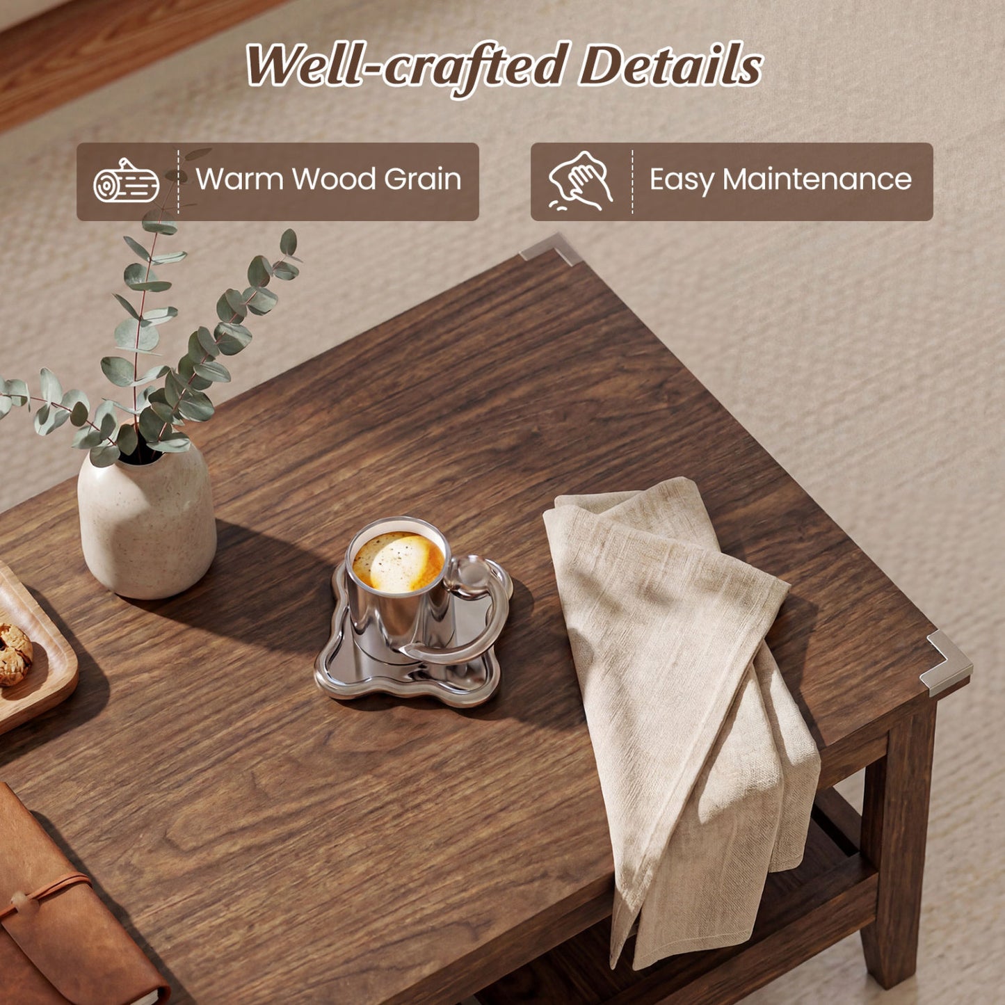 Farmhouse Coffee Table, Rustic Cocktail Center Table, Walnut Coffee Tables at Gallery Canada