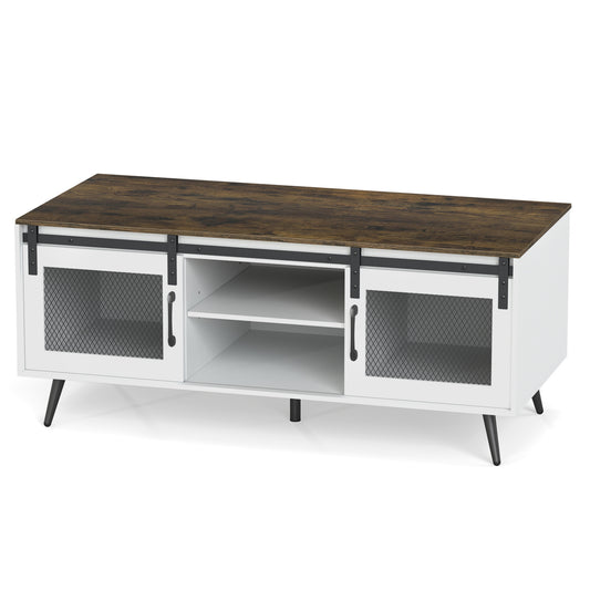 Farmhouse Coffee Table with Sliding Doors Rectangular with Adjustable Shelf, Rustic Brown Coffee Tables Rustic Brown at Gallery Canada