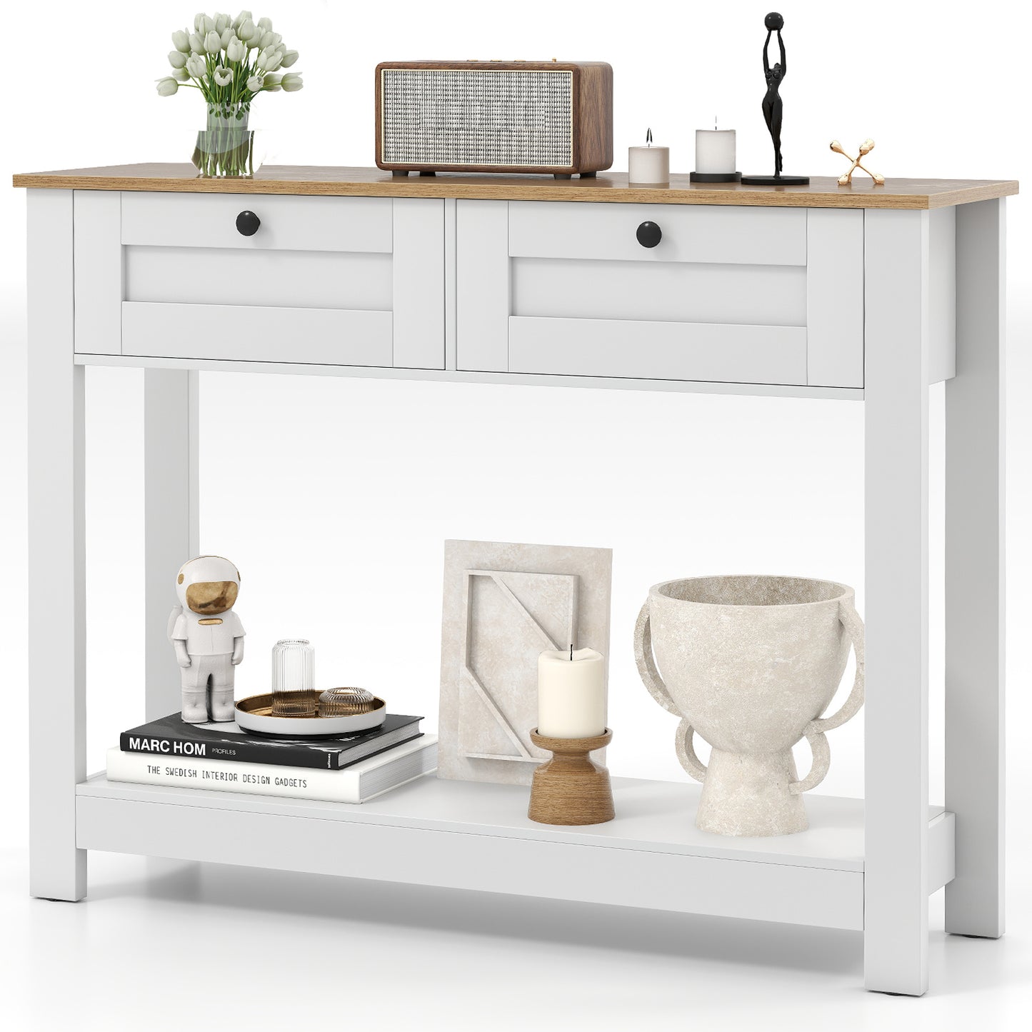 Farmhouse Console Table with 2 Drawers 42 inch Long Narrow Entryway Table Console Tables at Gallery Canada
