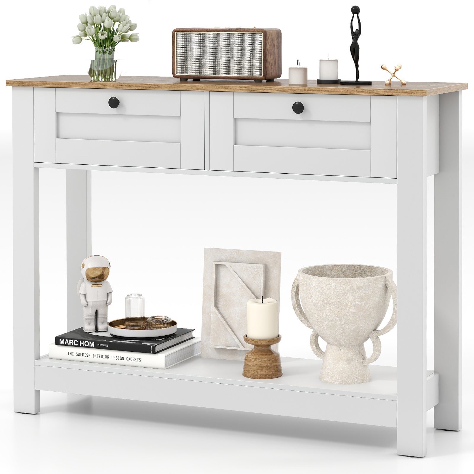 Farmhouse Console Table with 2 Drawers 42 inch Long Narrow Entryway Table Console Tables at Gallery Canada