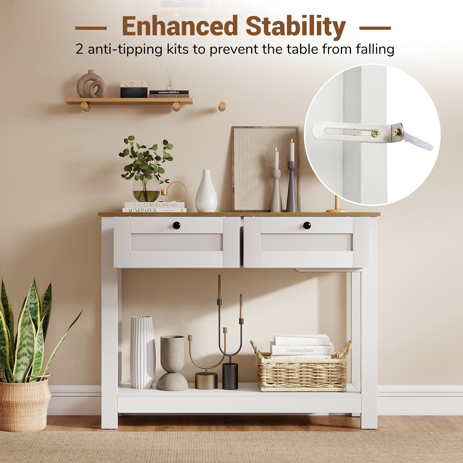 Farmhouse Console Table with 2 Drawers 42 inch Long Narrow Entryway Table Console Tables at Gallery Canada