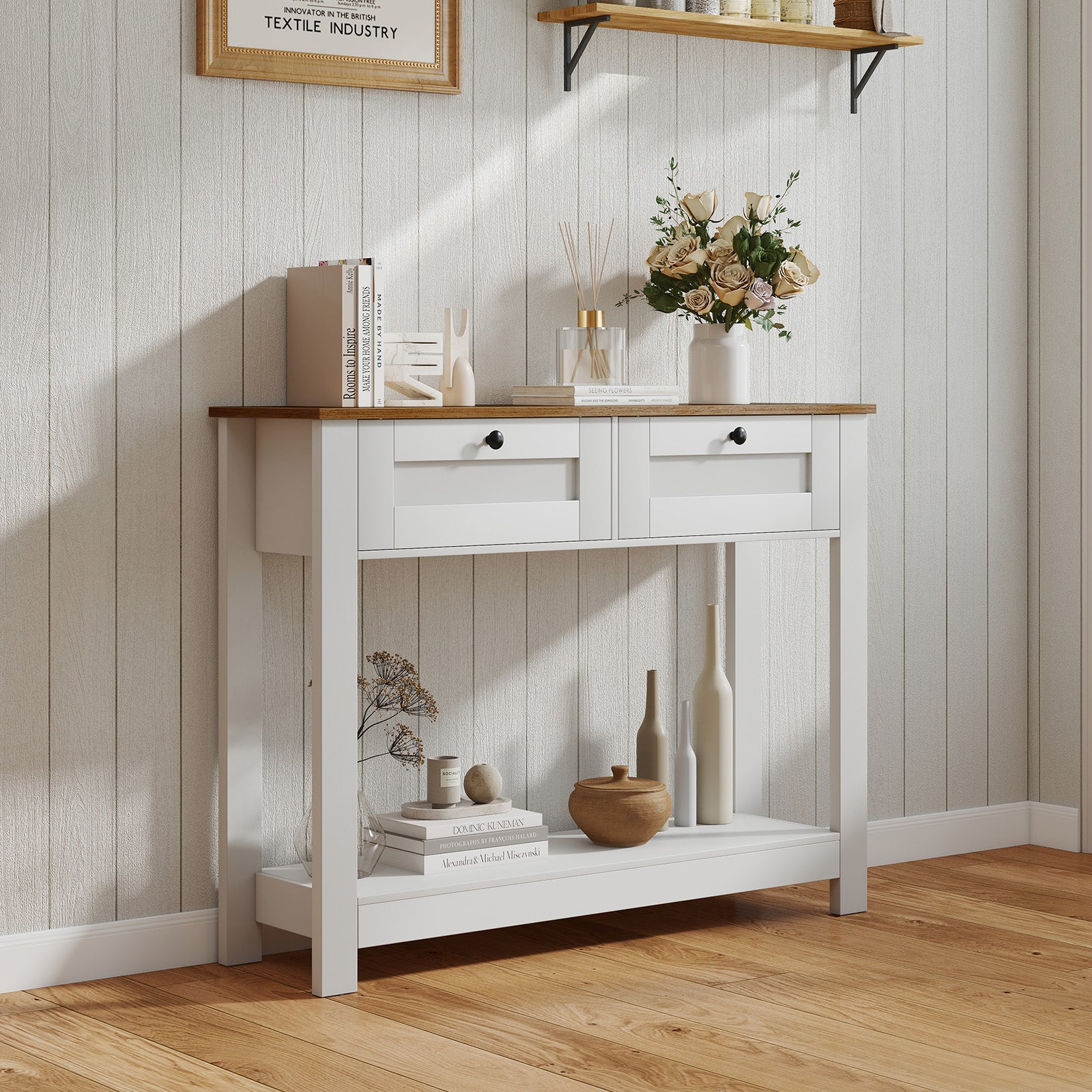 Farmhouse Console Table with 2 Drawers 42 inch Long Narrow Entryway Table Console Tables at Gallery Canada