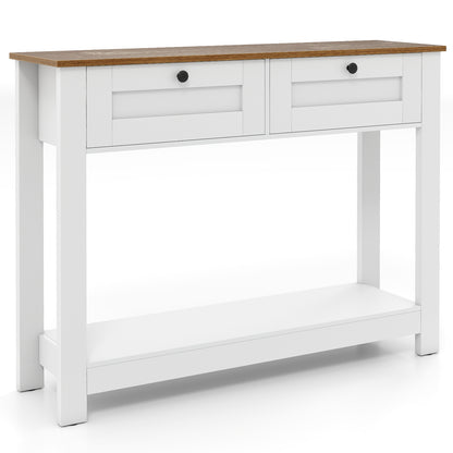 Farmhouse Console Table with 2 Drawers 42 inch Long Narrow Entryway Table Console Tables Natural + White at Gallery Canada