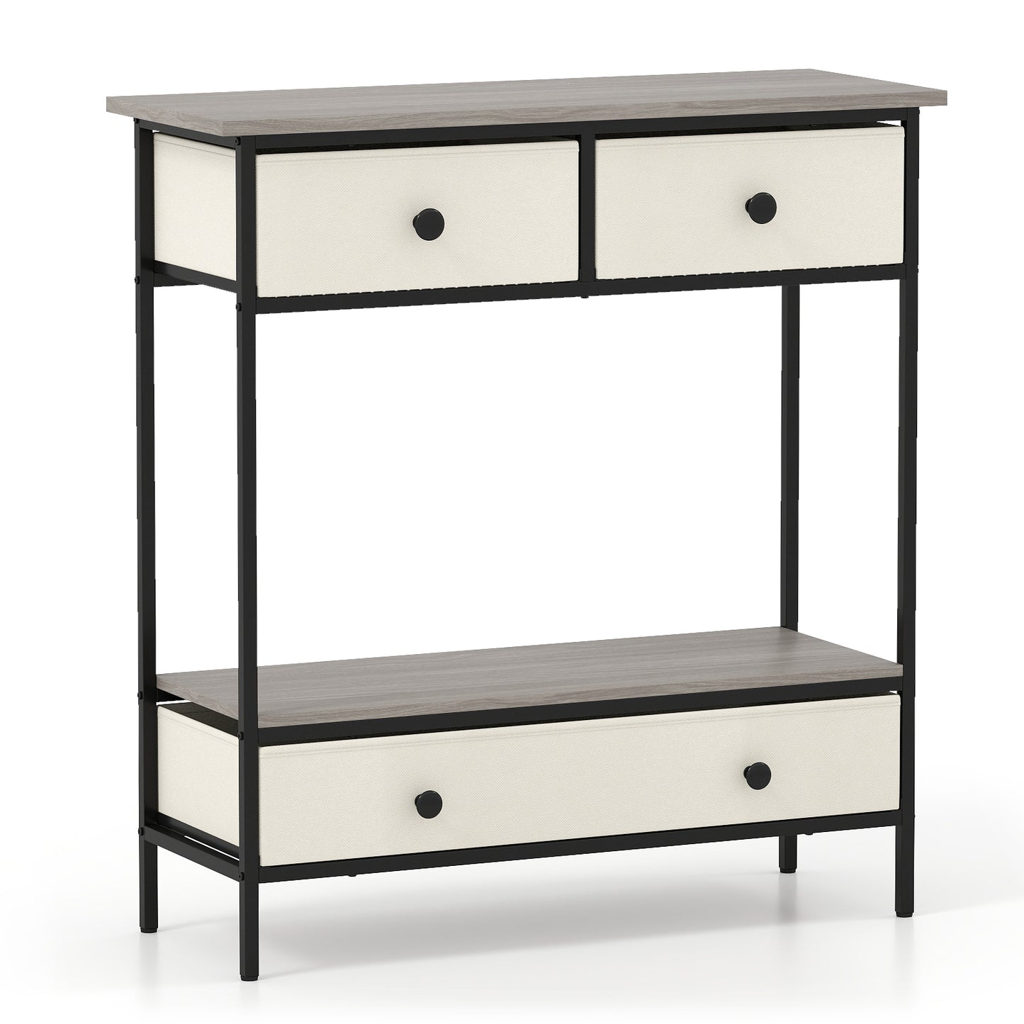 Farmhouse Console Table with Open Storage Shelf for Hallway, Gray