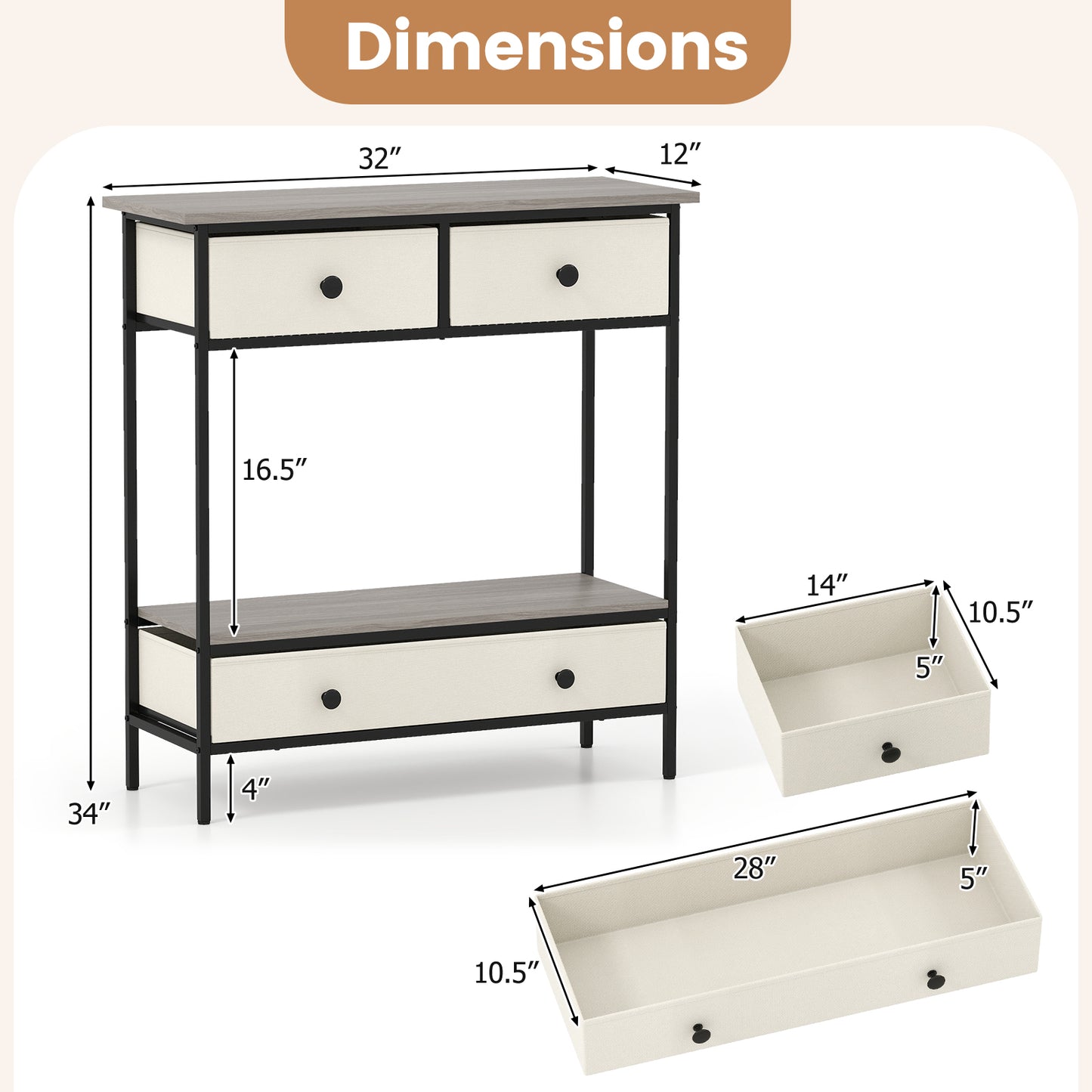 Farmhouse Console Table with Open Storage Shelf for Hallway, Gray