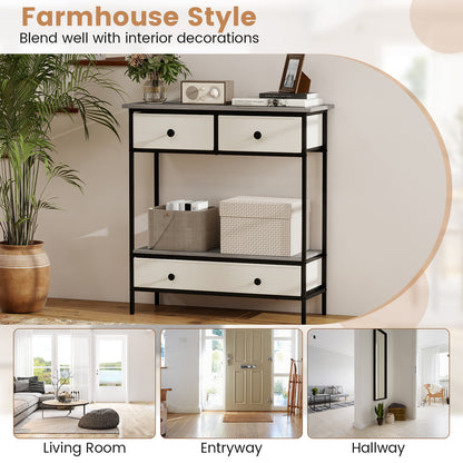 Farmhouse Console Table with Open Storage Shelf for Hallway, Gray