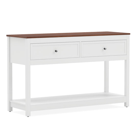 Farmhouse Console Table, 2 Drawers, Shelf, White Console Tables White at Gallery Canada