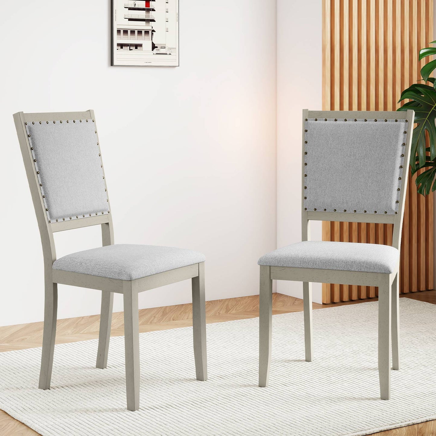 Farmhouse Dining Chair Set of 2 Fabric Upholstered Kitchen Chairs-Grey, Gray Dining Chairs at Gallery Canada