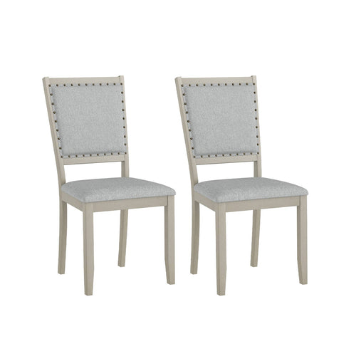 Farmhouse Dining Chair Set, 2 Fabric Upholstered Kitchen Chairs, Gray