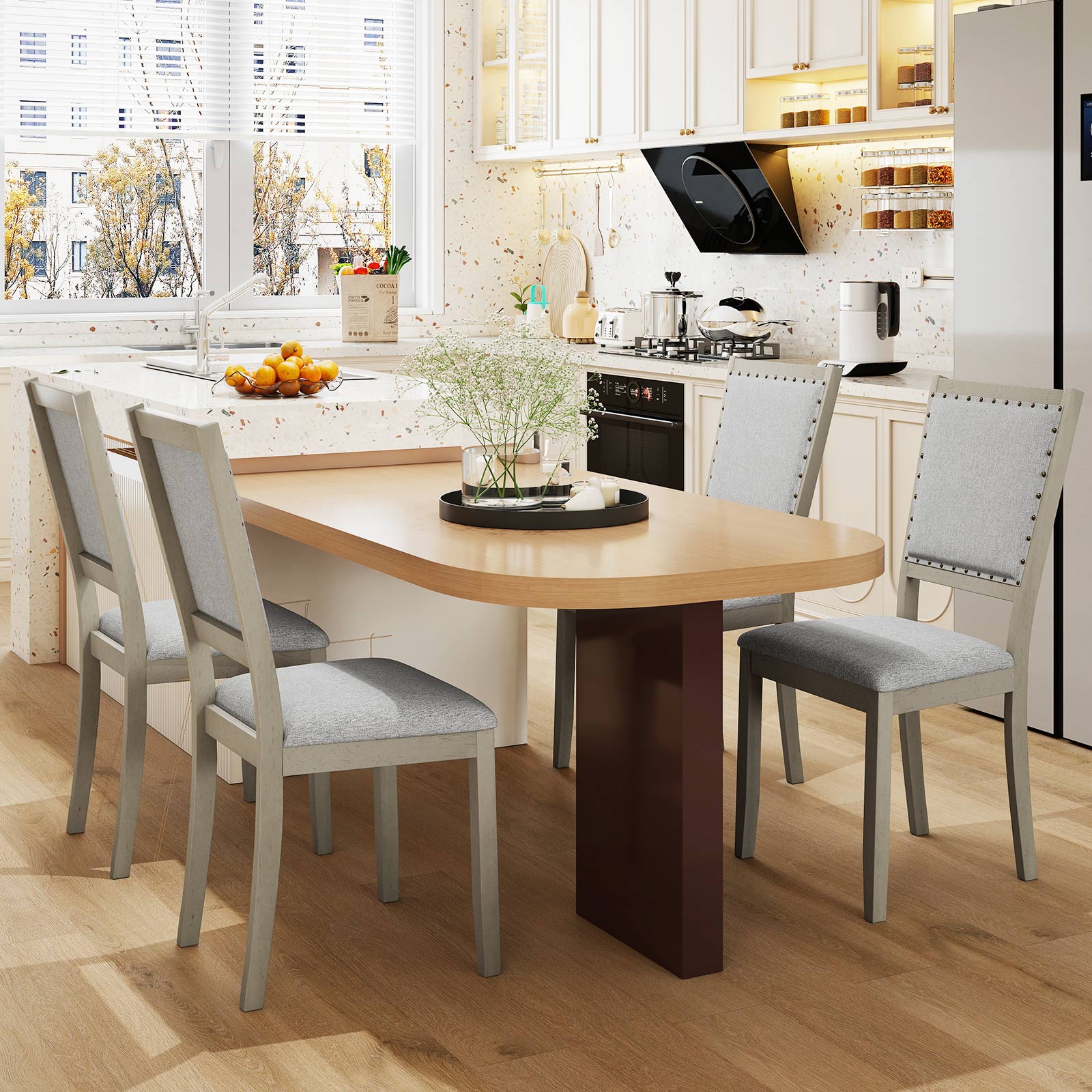 Farmhouse Dining Chair Set of 2 Fabric Upholstered Kitchen Chairs-Grey, Gray Dining Chairs at Gallery Canada