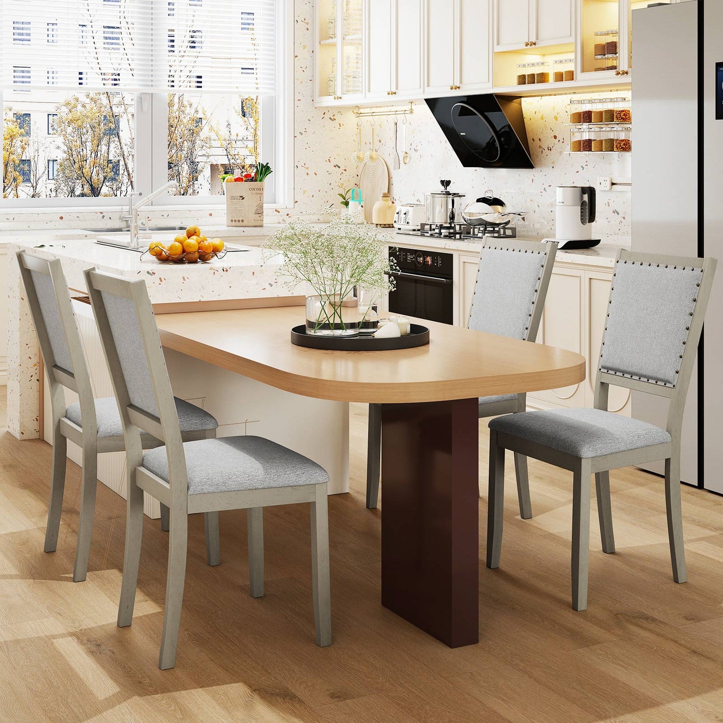 Farmhouse Dining Chair Set of 2 Fabric Upholstered Kitchen Chairs-Grey, Gray Dining Chairs at Gallery Canada