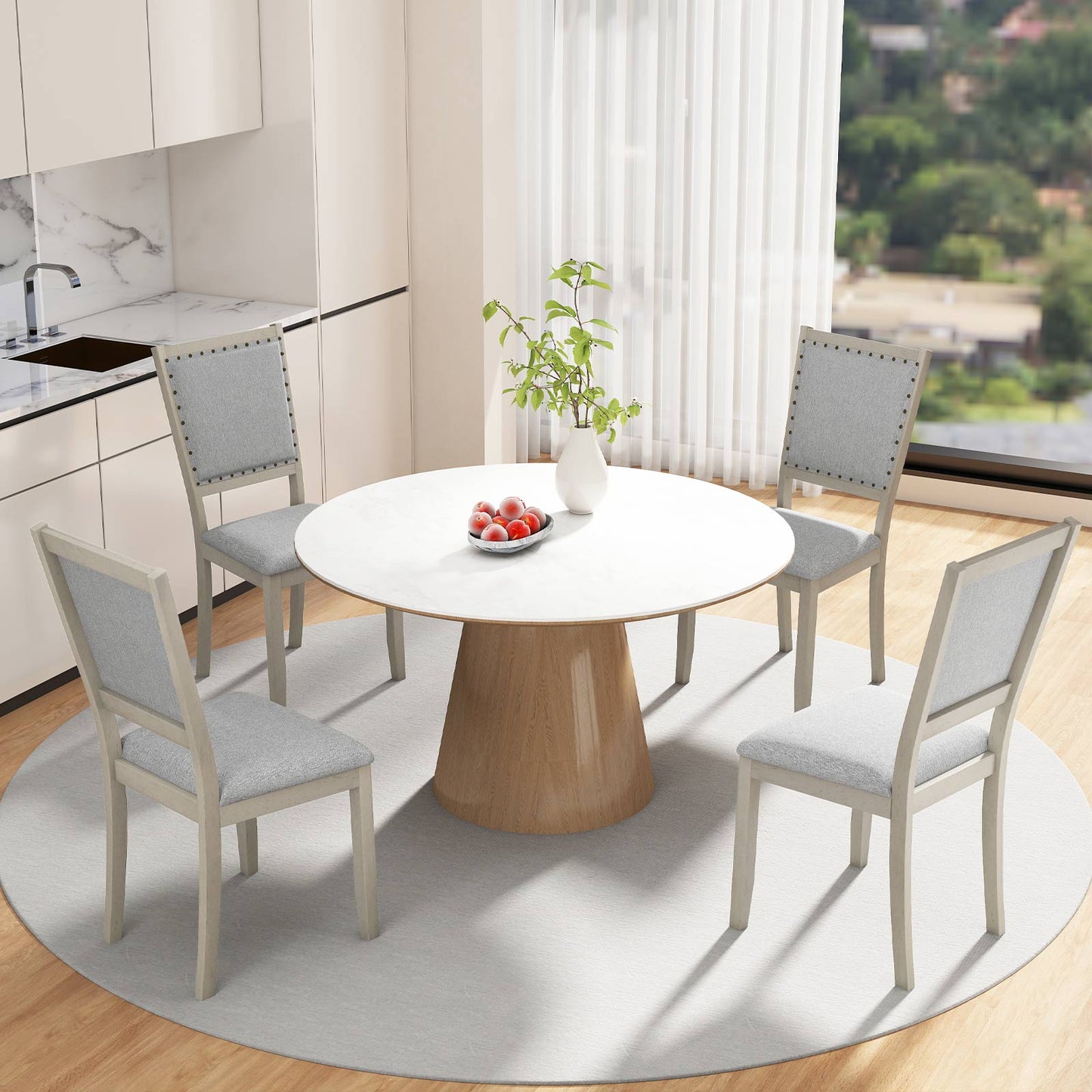 Farmhouse Dining Chair Set of 2 Fabric Upholstered Kitchen Chairs-Grey, Gray Dining Chairs at Gallery Canada