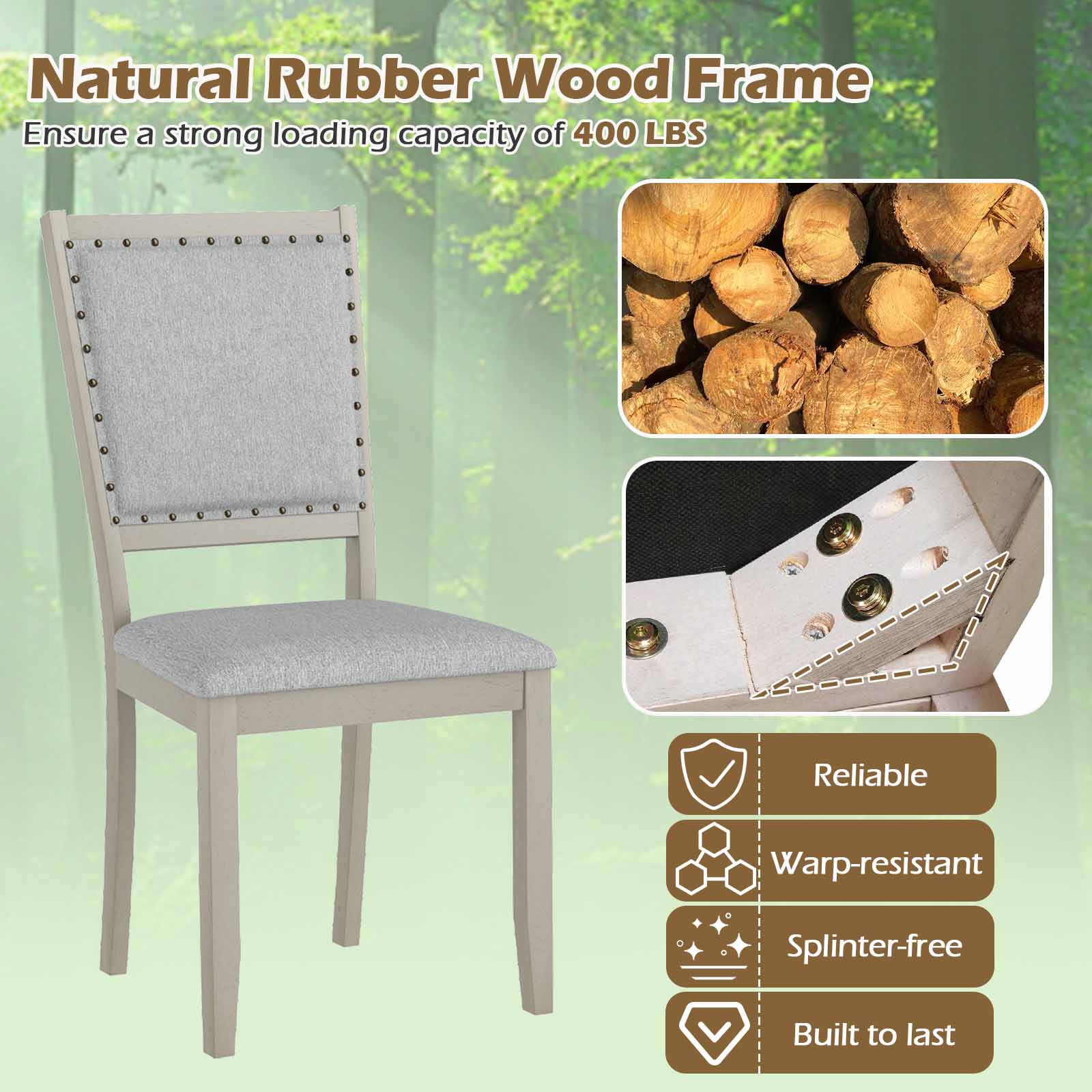 Farmhouse Dining Chair Set of 2 Fabric Upholstered Kitchen Chairs-Grey, Gray Dining Chairs at Gallery Canada