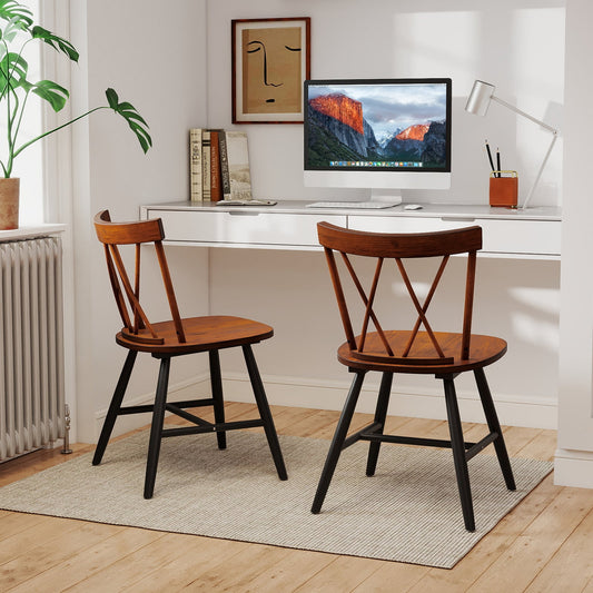 Farmhouse Kitchen Dining Chair Set of 2 with Rubber Wood Frame, Dark Brown