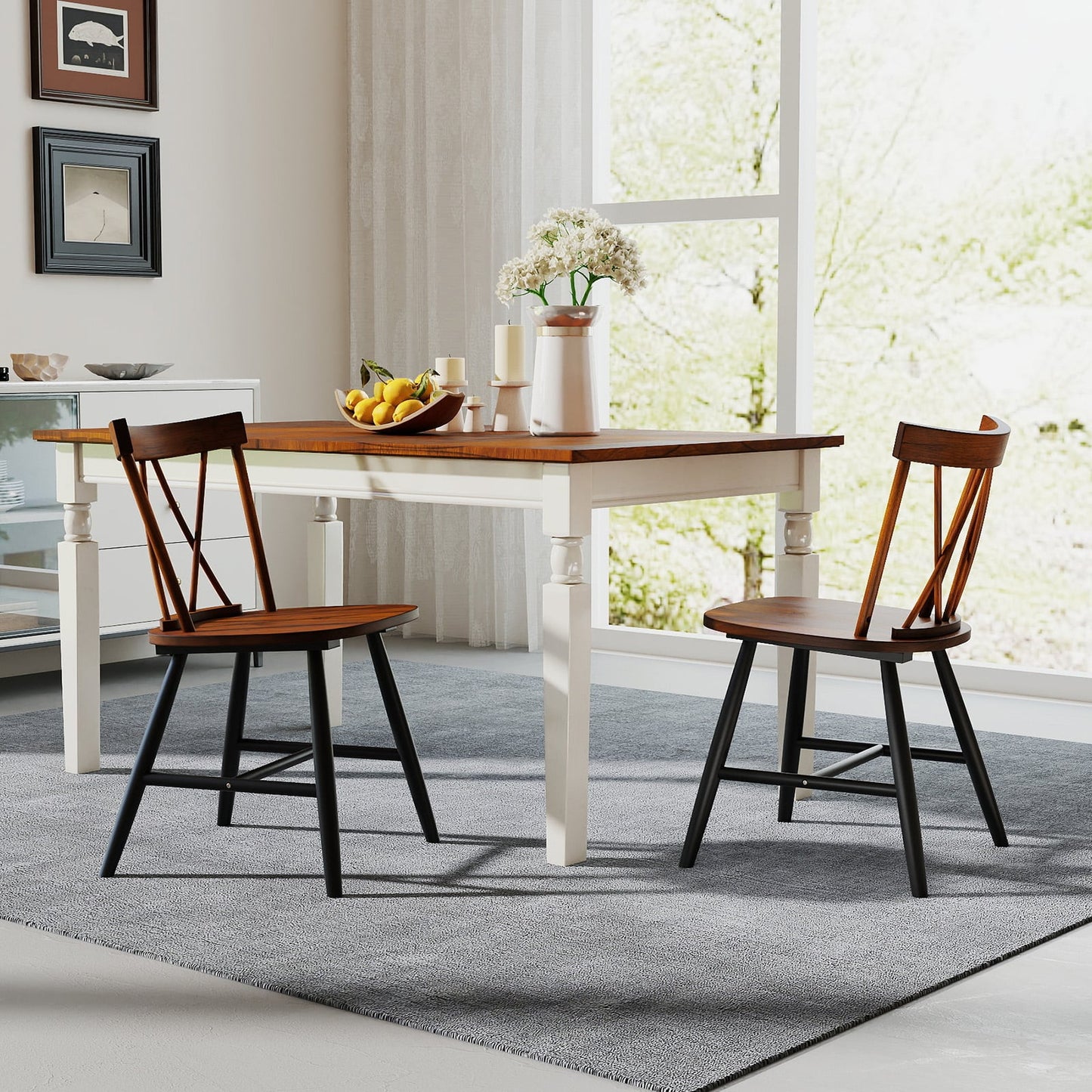 Farmhouse Kitchen Dining Chair Set of 2 with Rubber Wood Frame, Dark Brown