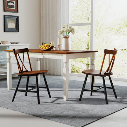 Farmhouse Kitchen Dining Chair Set of 2 with Rubber Wood Frame, Dark Brown