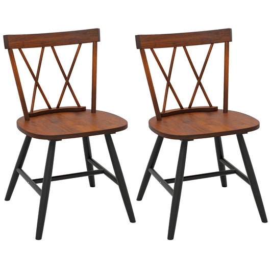 Farmhouse Kitchen Dining Chair Set of 2 with Rubber Wood Frame, Dark Brown