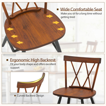 Farmhouse Kitchen Dining Chair Set of 2 with Rubber Wood Frame, Dark Brown