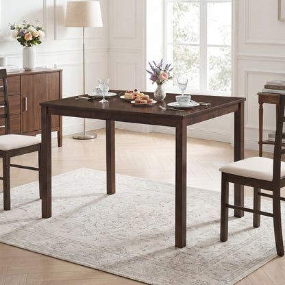 Farmhouse Kitchen Table for 4, Solid Rubber Wood, Brown