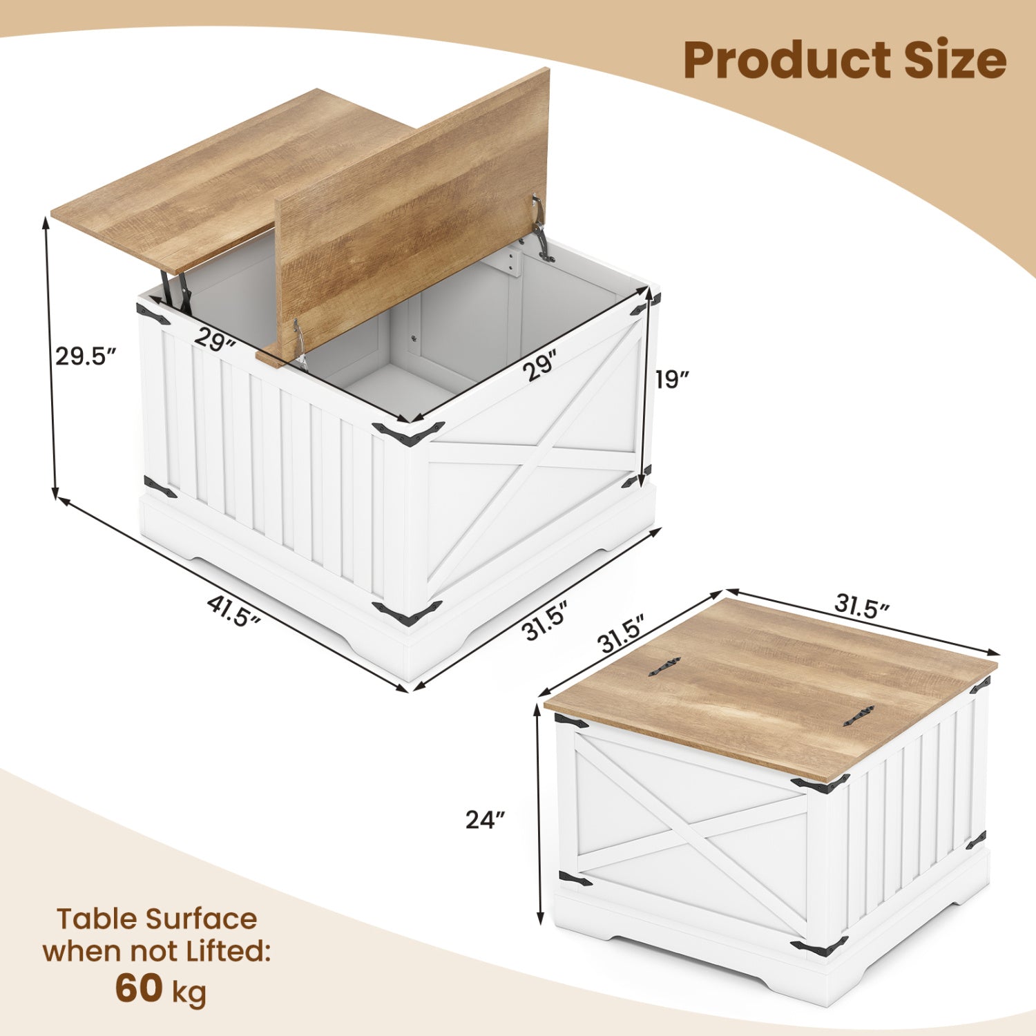 Farmhouse Lift Top Coffee Table with Hidden Storage Compartment, Brown Coffee Tables at Gallery Canada