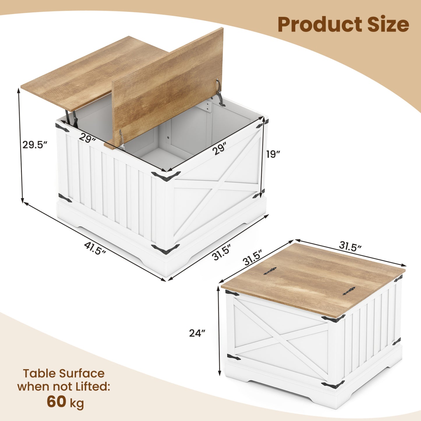 Farmhouse Lift Top Coffee Table with Hidden Storage Compartment, Brown Coffee Tables at Gallery Canada