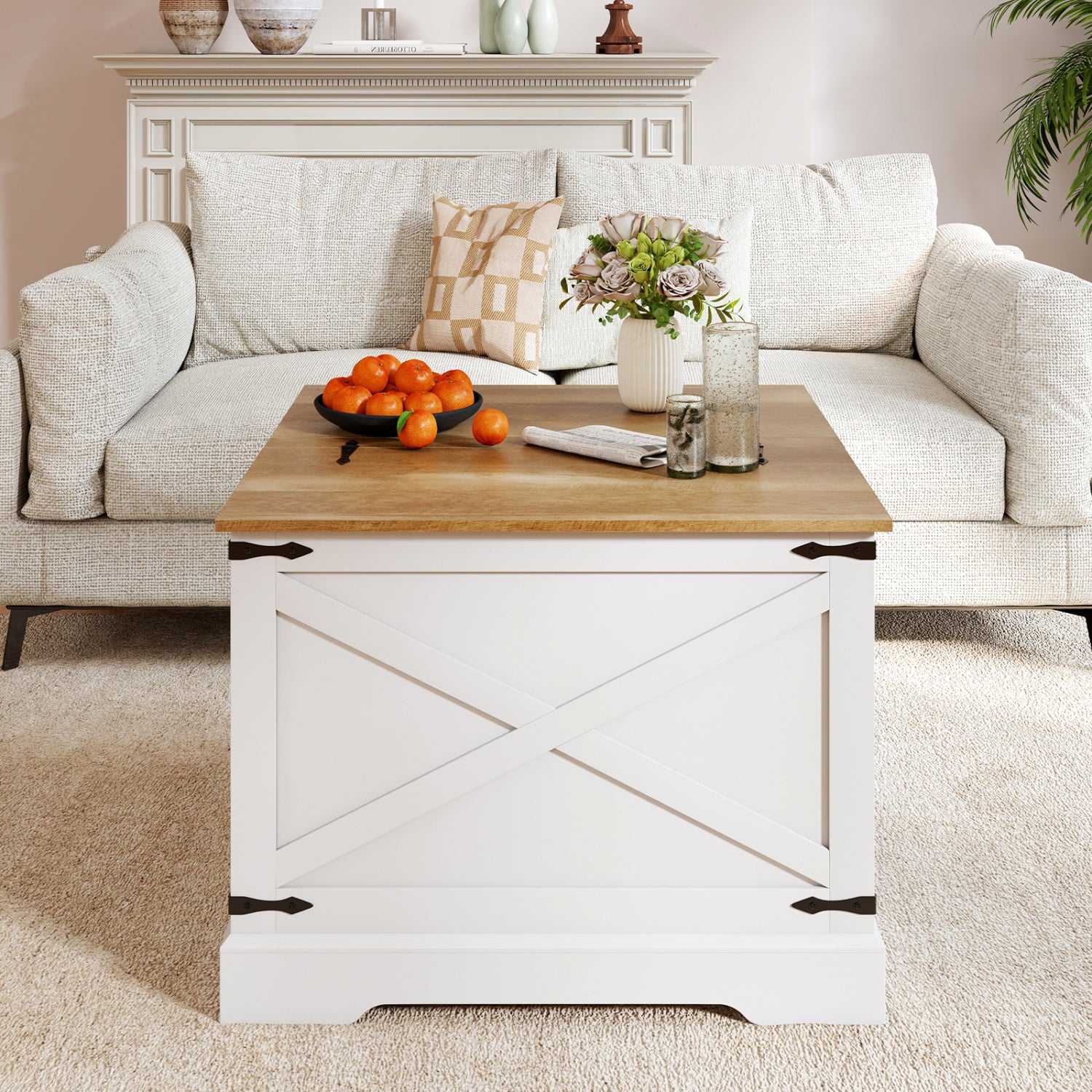 Farmhouse Lift Top Coffee Table with Hidden Storage Compartment, Brown Coffee Tables at Gallery Canada