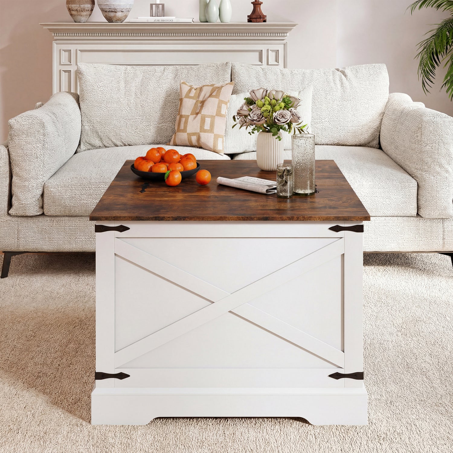 Farmhouse Lift Top Coffee Table with Hidden Storage Compartment, Rustic Brown Coffee Tables at Gallery Canada