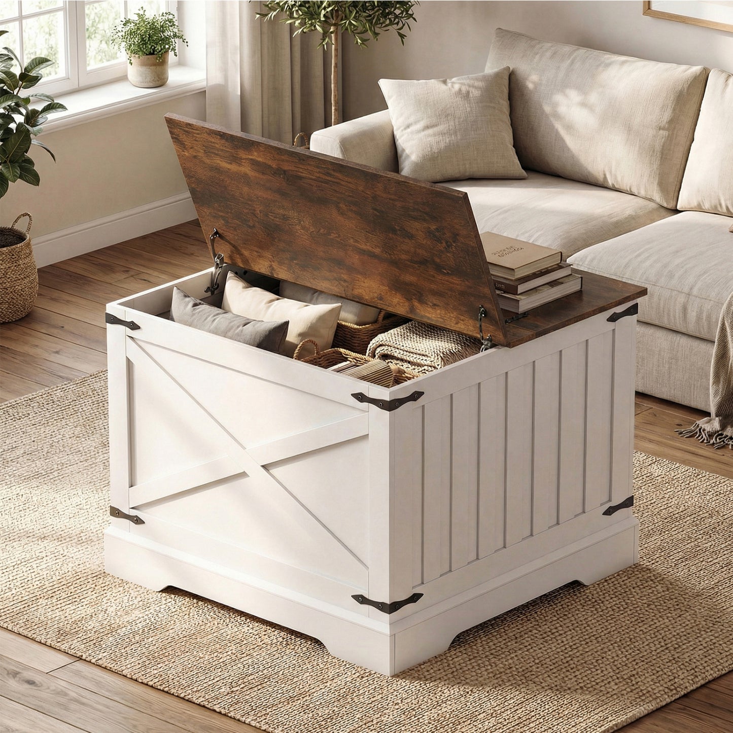 Farmhouse Lift Top Coffee Table with Hidden Storage Compartment, Rustic Brown Coffee Tables at Gallery Canada