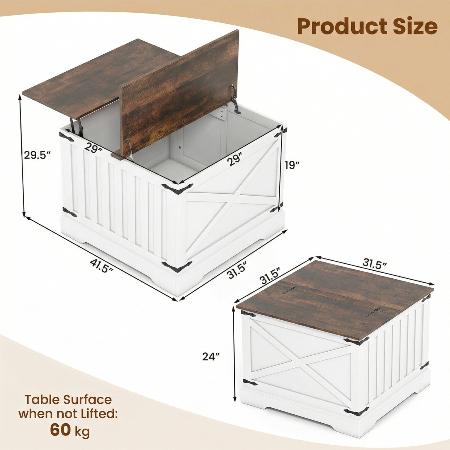 Farmhouse Lift Top Coffee Table with Hidden Storage Compartment, Rustic Brown Coffee Tables at Gallery Canada
