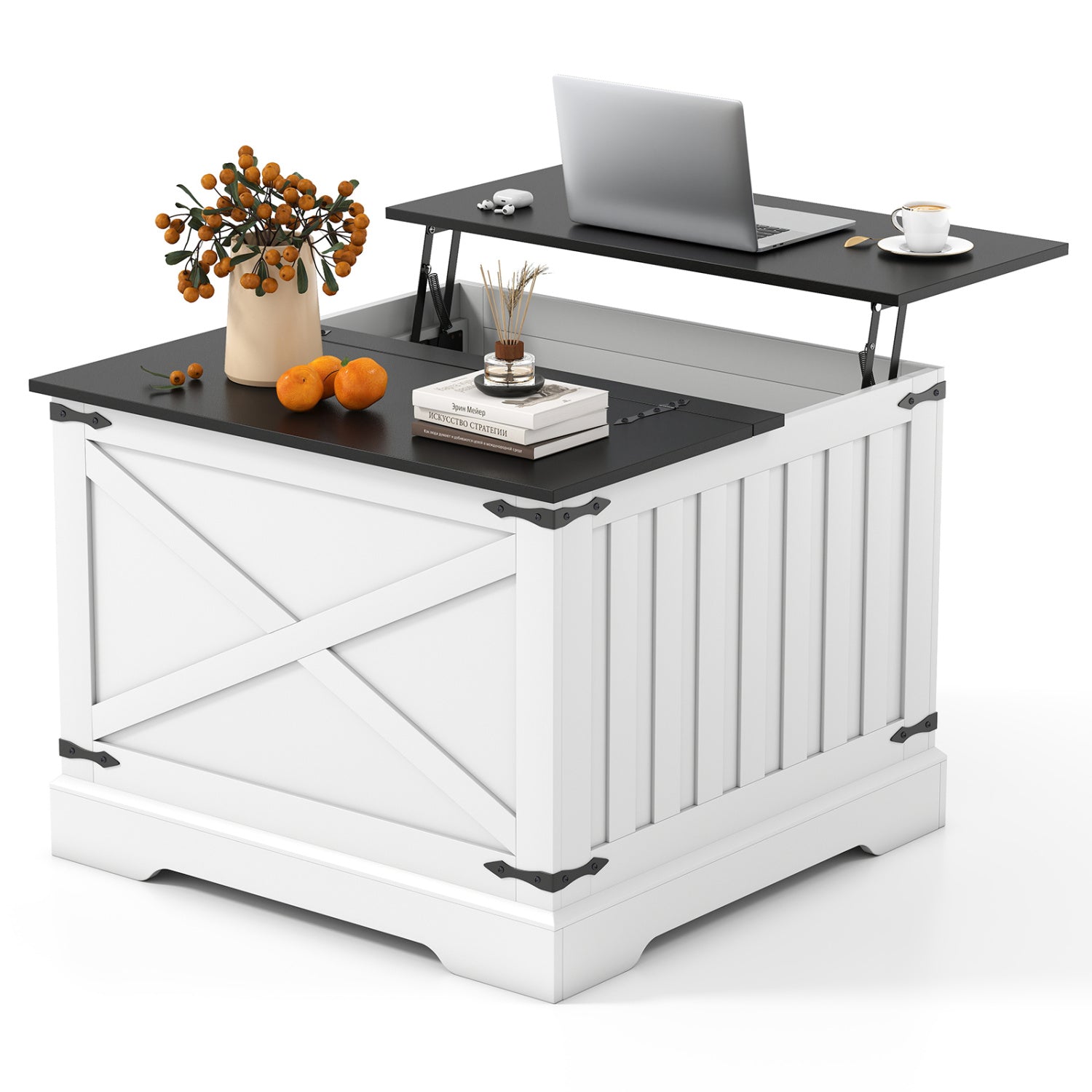 Farmhouse Lift Top Coffee Table with Hidden Storage Compartment, Black Coffee Tables at Gallery Canada