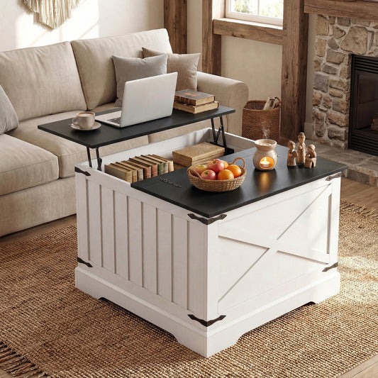 Farmhouse Lift Top Coffee Table with Hidden Storage Compartment, Black Coffee Tables Black at Gallery Canada