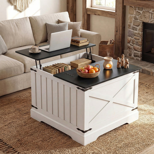 Farmhouse Lift Top Coffee Table with Hidden Storage Compartment, Black