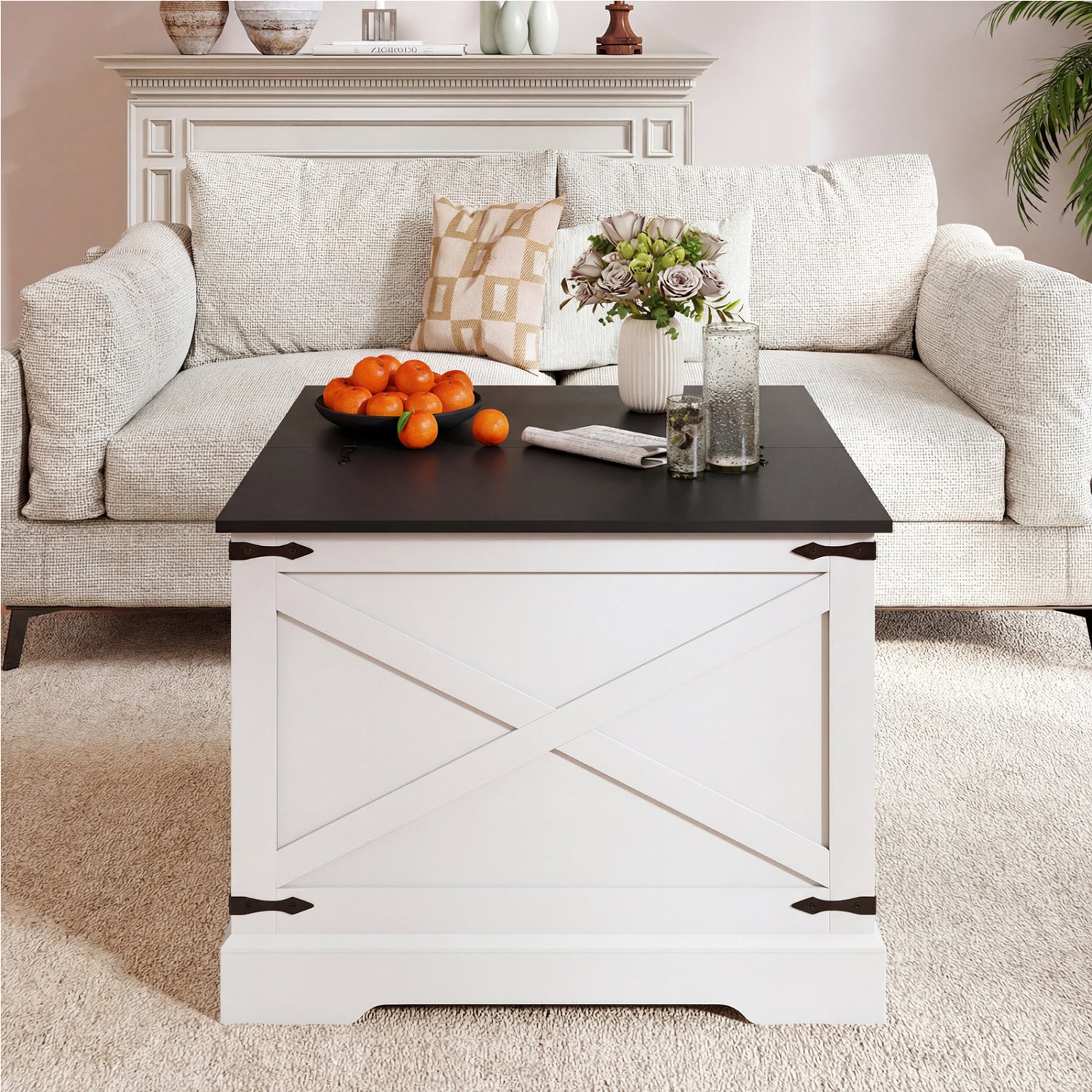 Farmhouse Lift Top Coffee Table with Hidden Storage Compartment, Black Coffee Tables at Gallery Canada