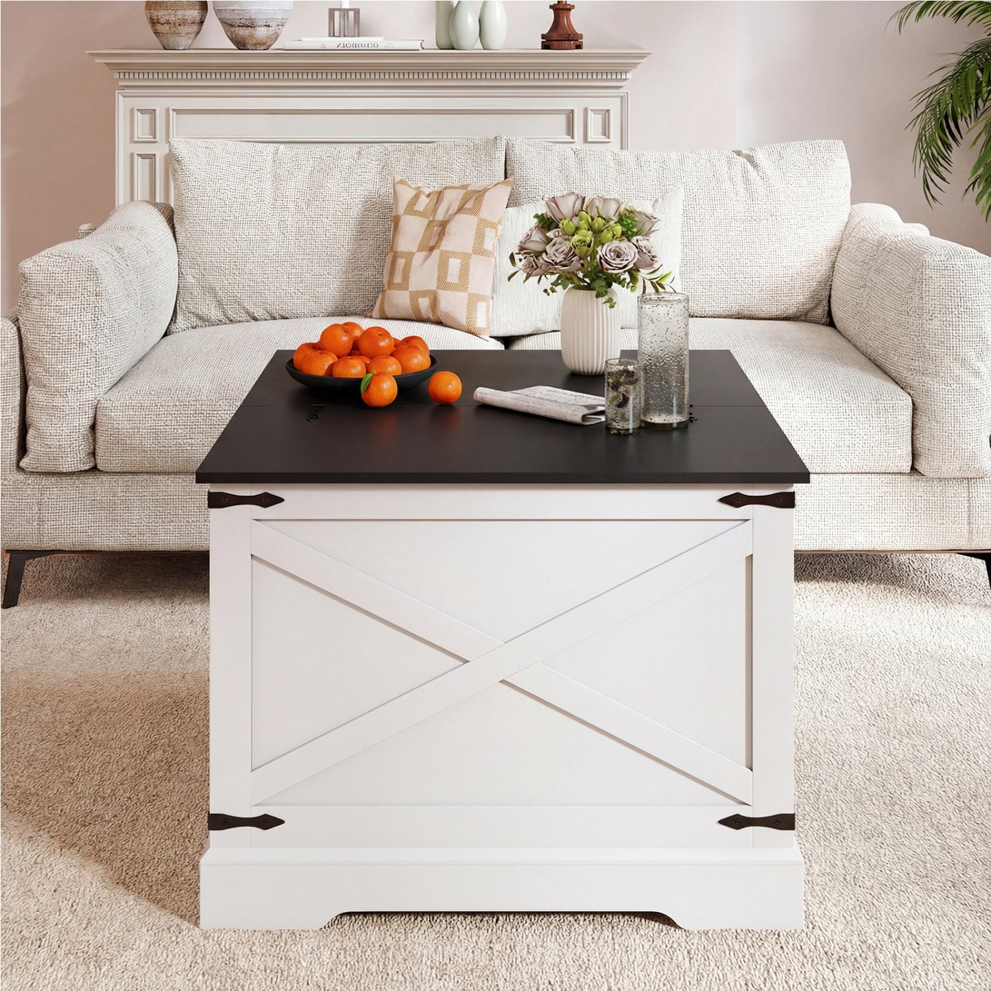 Farmhouse Lift Top Coffee Table with Hidden Storage Compartment, Black Coffee Tables at Gallery Canada