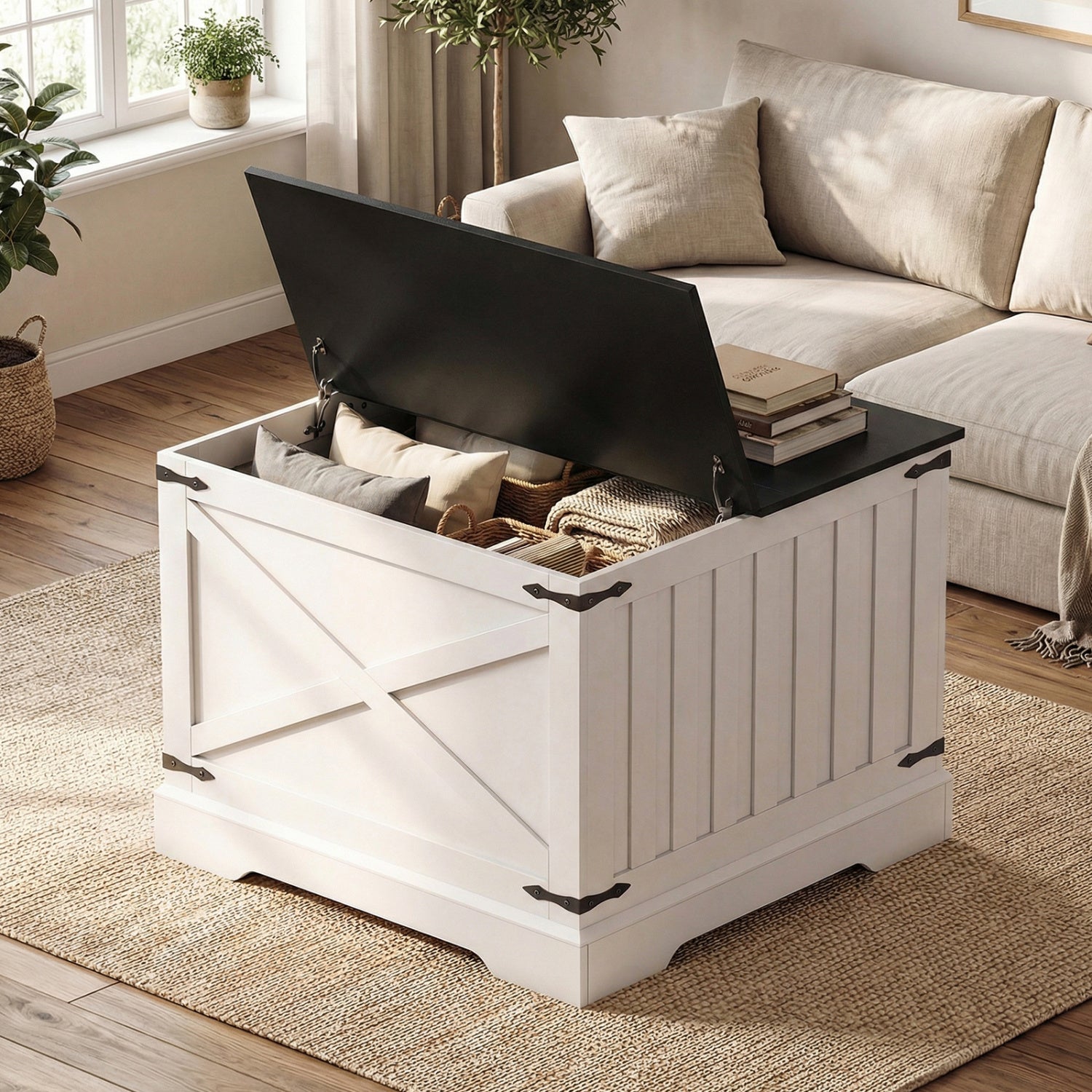 Farmhouse Lift Top Coffee Table with Hidden Storage Compartment, Black Coffee Tables at Gallery Canada