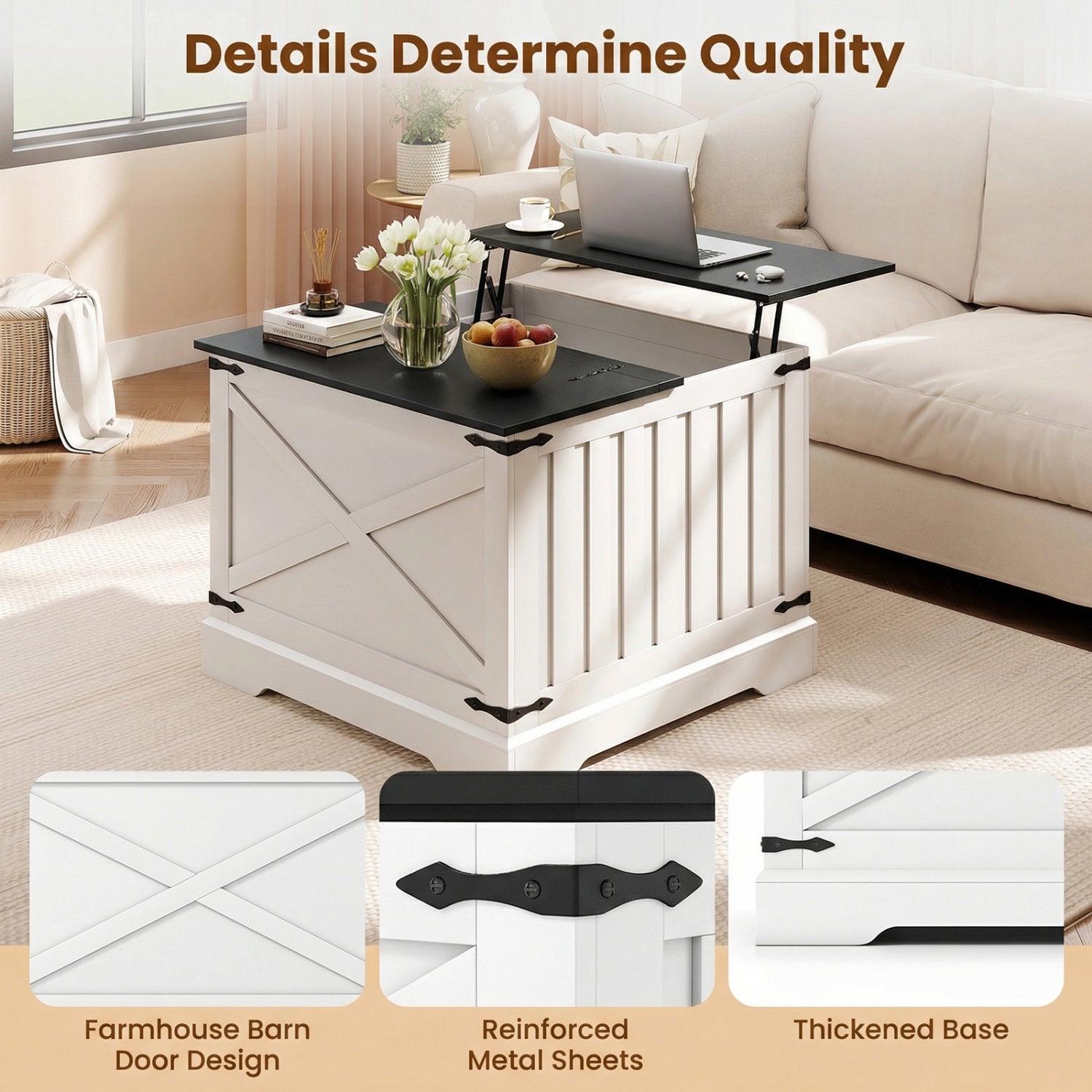 Farmhouse Lift Top Coffee Table with Hidden Storage Compartment, Black Coffee Tables at Gallery Canada