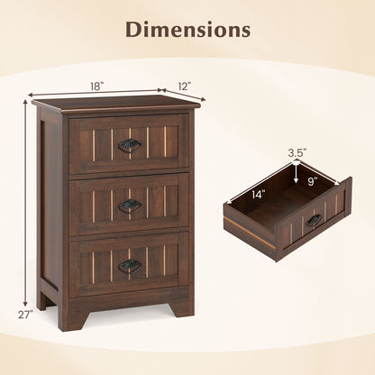 Farmhouse Nightstand with 3 Storage Drawers and Handles, Walnut Nightstands at Gallery Canada