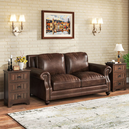 Farmhouse Nightstand with 3 Storage Drawers and Handles, Walnut Nightstands at Gallery Canada