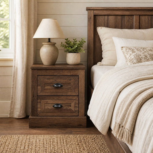 Farmhouse Nightstand with 2 Drawers, Brown Nightstands Brown at Gallery Canada