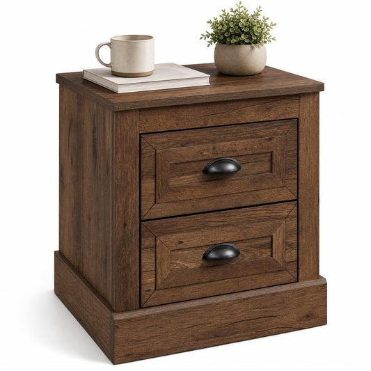 Farmhouse Nightstand with 2 Drawers, Brown Nightstands Brown at Gallery Canada